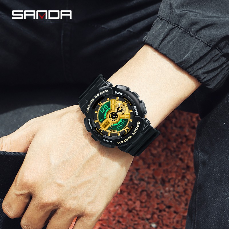 SANDA 3110 Jam Tangan Pria Digital Analog Dual Time Tali Rubber Shockproof Anti Air WATCHKITE WKOS