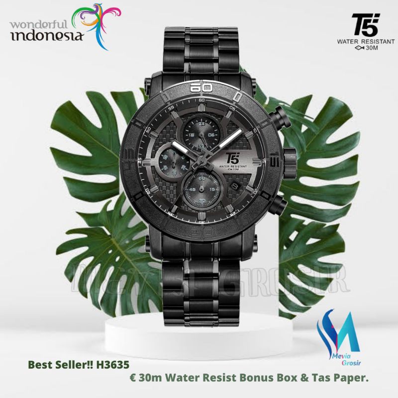 JAM TANGAN PRIA T5 H 3635 H3635G 3635 T5 ORIGINAL 100% CHRONOGRAPH TAHAN AIR BERGARANSI FREE TIN BOX