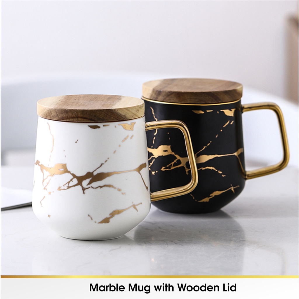 Gelas Marble Mug Cangkir European British Style Mewah Cantik Kopi Teh Keramik Lengkap Tutup Kado