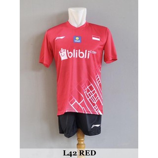  Baju  Olahraga  Kaos Badminton  Setelan Bulutangkis L42 Red 