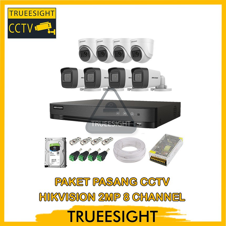 PAKETAN CCTV HIKVISION INDOOR OUTDOOR 2MP 8CHANNEL HDD 1 TB