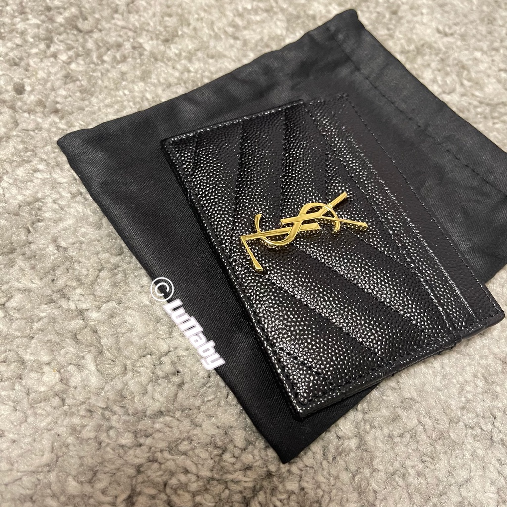 YSL Caviar Calf Black Gold Card Bag Ladies Wallet Double and 30% Wallet