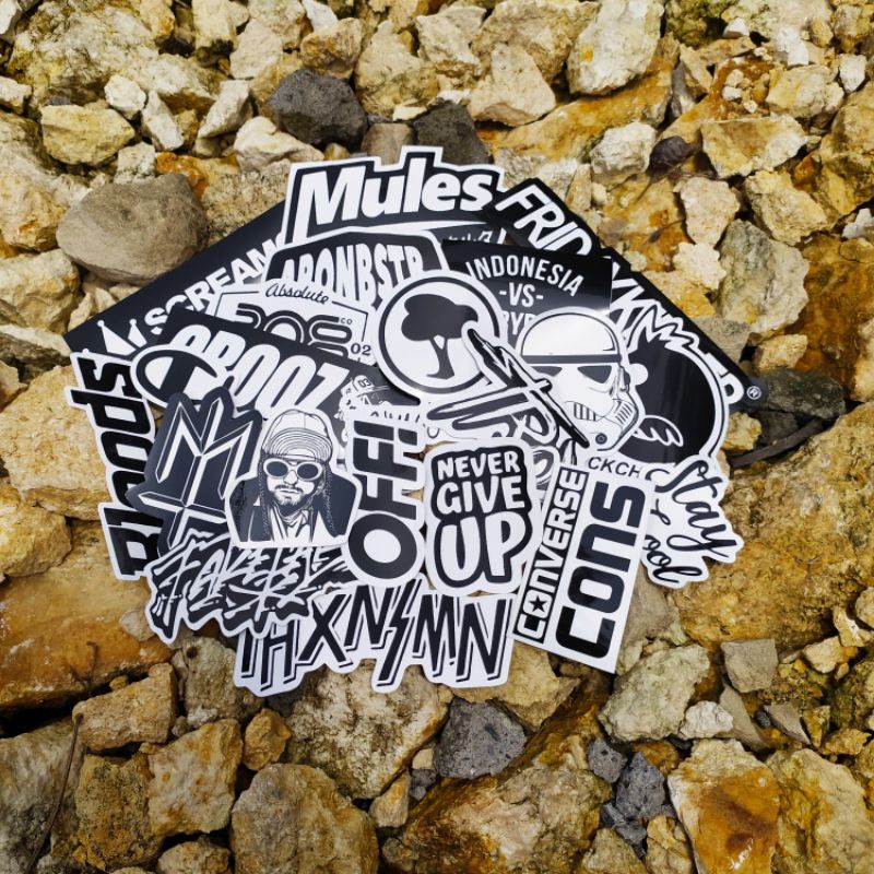

Stiker paket black white series isi 20pcs graftac waterproof anti air high quality