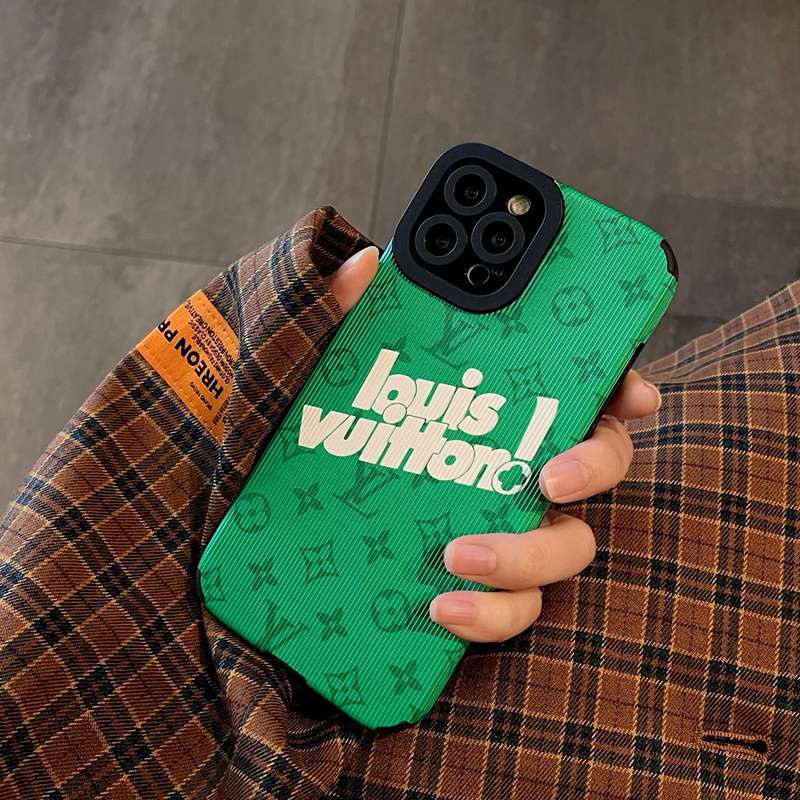 Lens Protect Ftd Fashion Green LV Louis Vuitton Logo Vertical Lines Phone Case Suitable for IPhone X Xr Xs 11 12 13 Pro Max Iphone Xr Ftd High Quality TPU Material Mobile Phone Case Hot