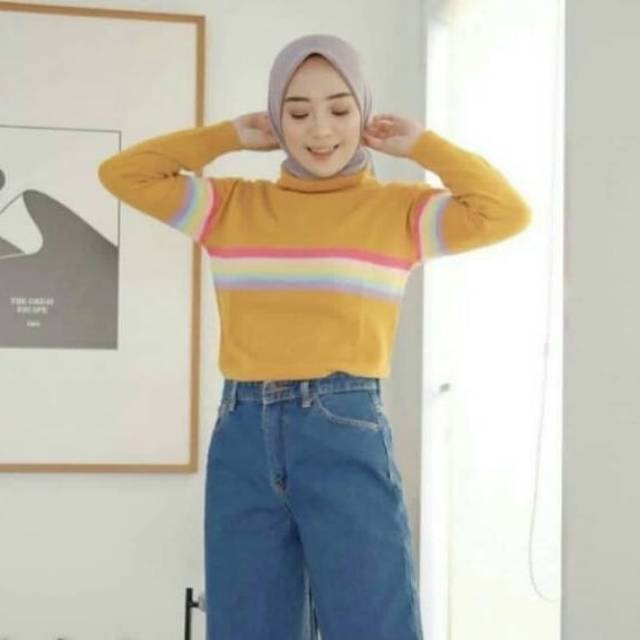 Sweater Rajut Pelangi Atasan Rajut Wanita