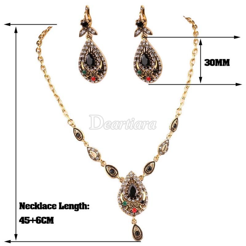 Set Perhiasan Kalung Berlian Imitasi Bentuk Tetesan Air Lapis Emas Gaya Vintage Untuk Wanita