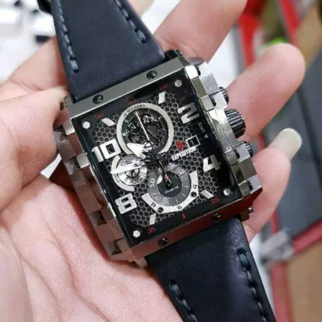 Jam Tangan Pria Expedition Original E-6757 Pull Black Kotak