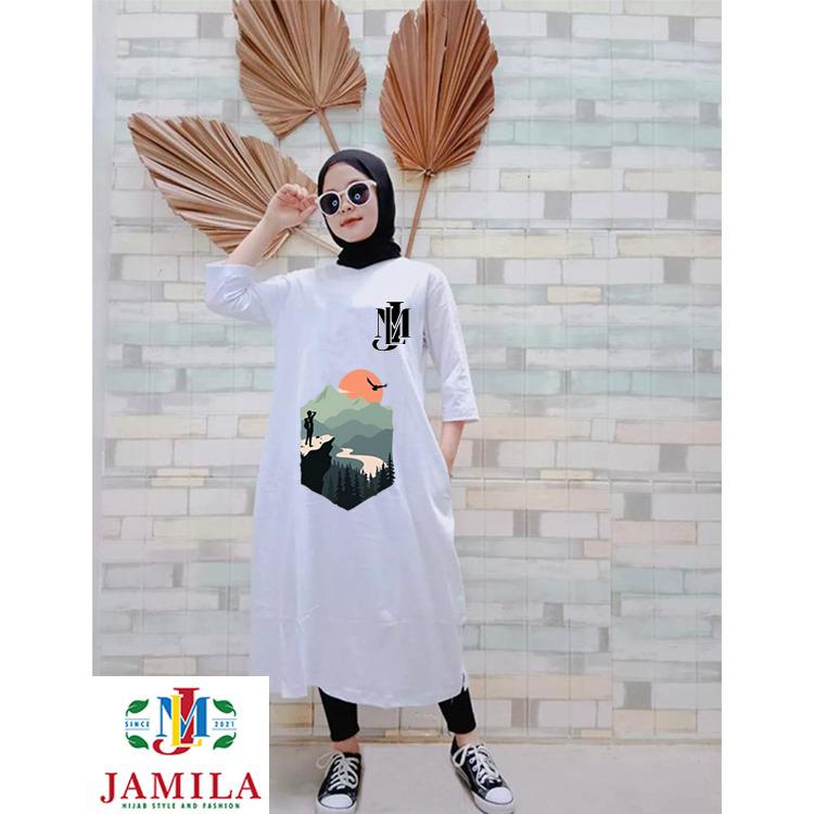 LONG DRES JAMILA /JAMILA Tunik /LONG DRES Fashion Muslim Wanita/LONG DRES Kaos Jumbo Terbaru 2022 /Tunik Terbaru /tunik terbaru/long dress/pakaian wanita/pakaian wanita muslim