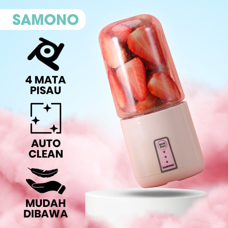 SAMONO SW-Y7 Blender Mini Plastik Buah Portable Rechargeable Juicer USB 4Mata Pisau 350ML