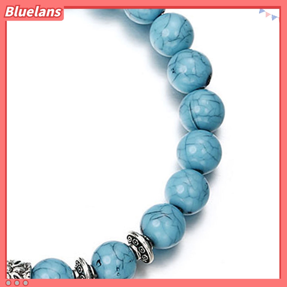 Bluelans Ethnic Women Elephant Charm Faux Turquoise Beaded Bracelet Elastic Bangle Gift