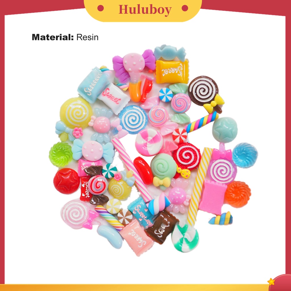 Huluboy Huluboy♡ 30 / 50 / 100 Pcs Ornamen 3D Bahan Resin Akrilik Bentuk Permen Untuk Dekorasi Manicure