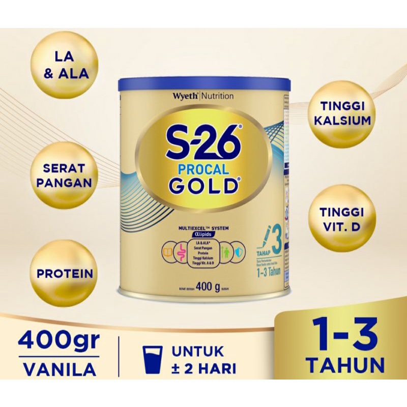 Susu S-26 Procal Gold Tahap 3 1-3 Tahun 400gr