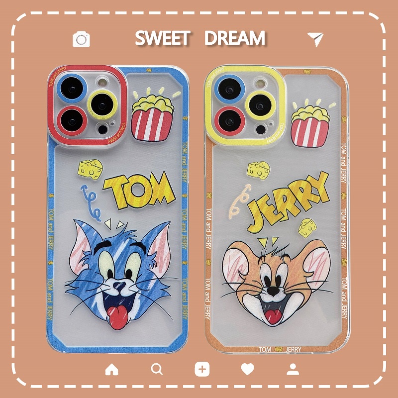 Soft case Transparan Motif Kartun Kucing Dan Tikus Untuk iPhone 11 12 13 Pro MAX X XR XS MAX 7 8 Plus