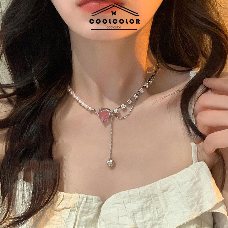 2023 Terbaru❤️Kalung Mutiara Cinta Jahitan Wanita Desain Niche Manis Keren Ringan Mewah Rantai Tulang Selangka  Hadiah Ulang Tahun Kado Fashion Aksesoris COD