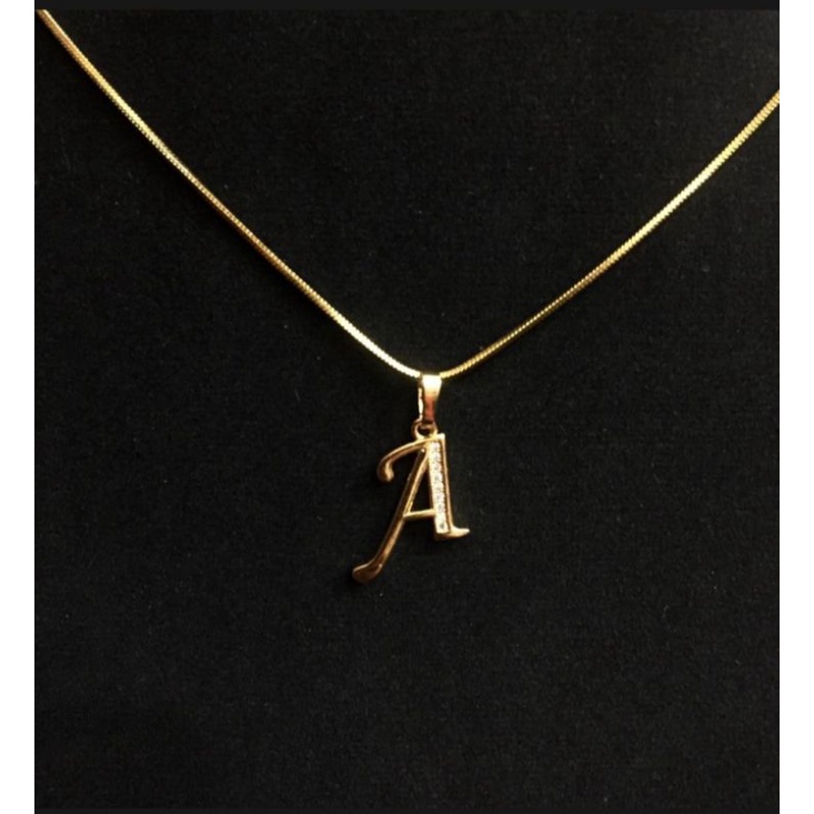 Kalung huruf A perhiasan wanita lapis emas 24 K
