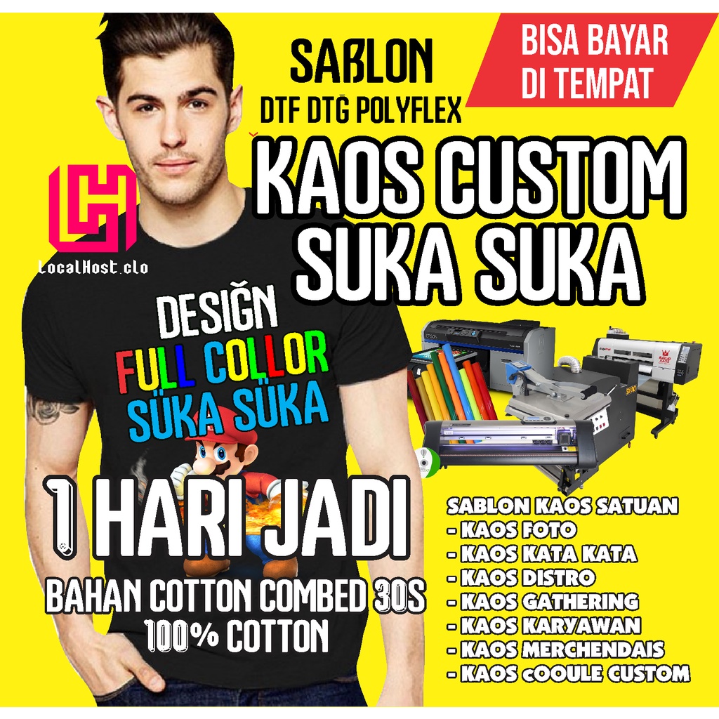 Kaos Custom Satuan Premium 30s / Sablon DTF DTG Polyfex / BISA GAMBAR FOTO - KATA - LOGO PERUSAHAAN 