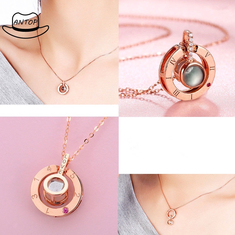 Kalung Titanium Premium Rantai Liontin Necklace Proyeksi &quot;I Love You&quot; Untuk Hadiah Wanita Aksesoris ANTOP