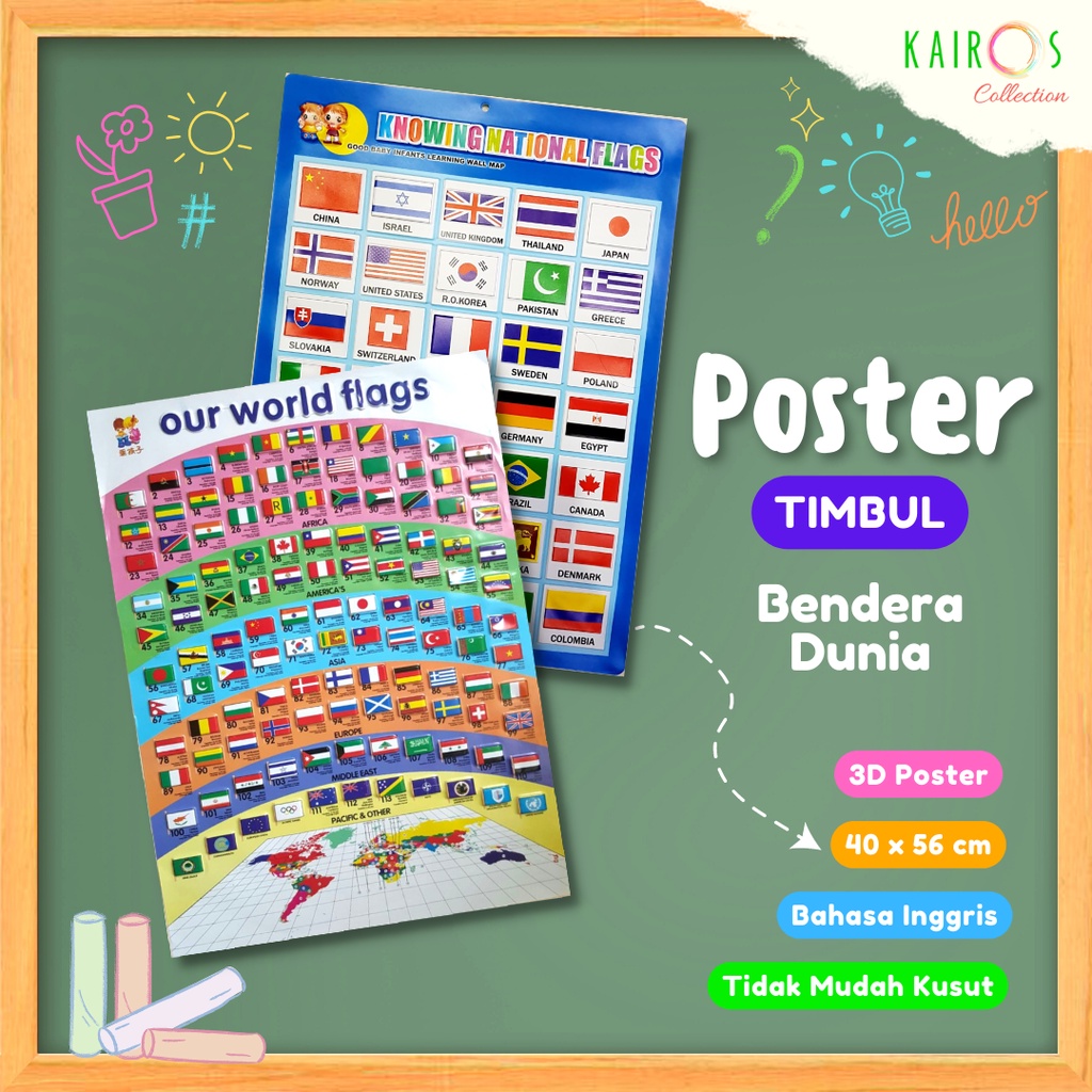 Poster Anak Motif Timbul Bendera Dunia