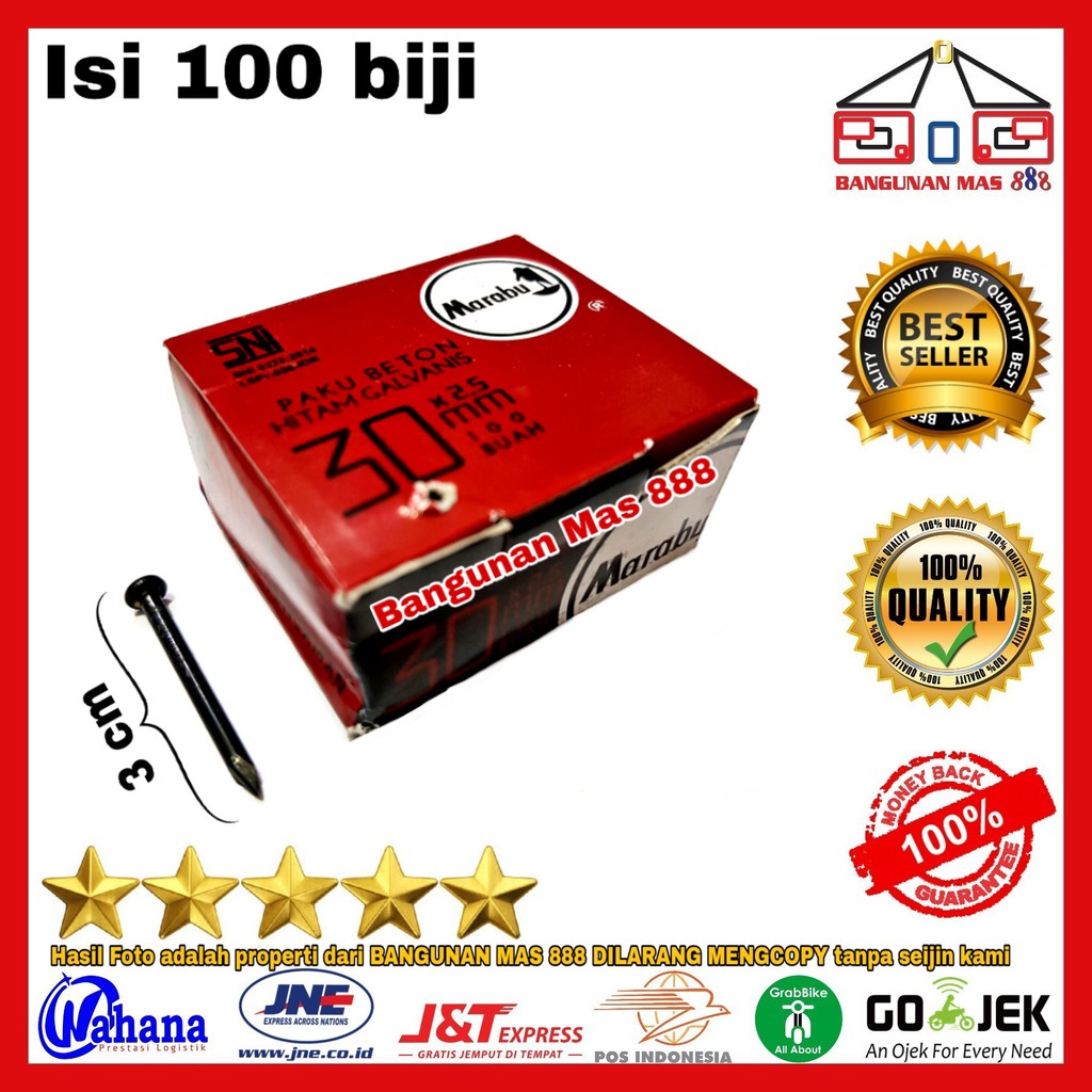PAKU BETON 30 atau 3cm MARABU HITAM - PAKU TEMBOK - PAKU BAJA - PAKU HITAM - PAKU KLEM KABEL - PAKU