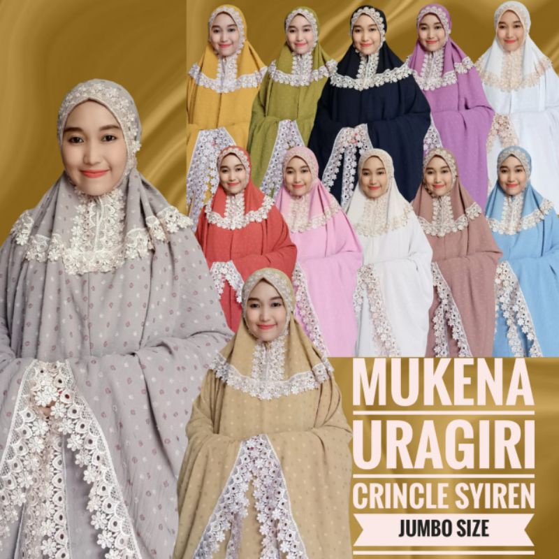 MUKENA URAGIRI CRINCLE SYIREN RENDA ZIPPER MUKENA REMAJA DAN DEWASA MUKENA RENDA CANTIK