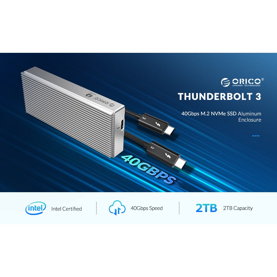 Case Ssd m.2 external orico nvme thunderbolt 3 Type-c 40Gbps enclosure M-key aluminium scm2t3-g40