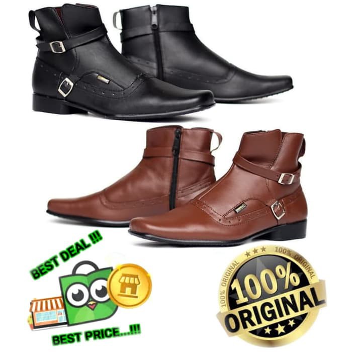 Promo Sepatu pantofel koboy original KULIT ASLI terbaru pria - Hitam, 39 Terlaris