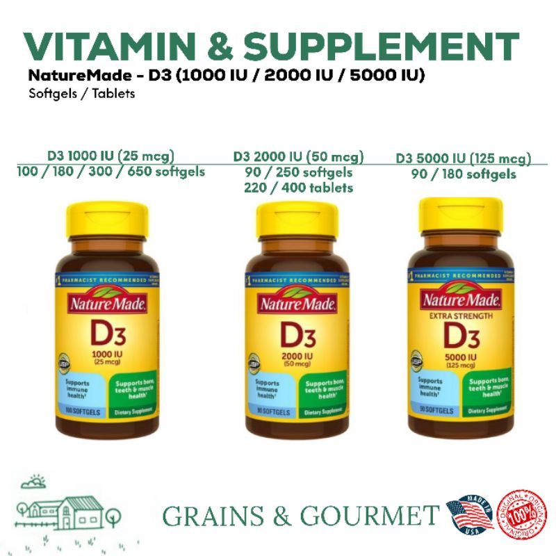 Nature Made D3 (1000iu 25mcg) / (2000iu) / (5000iu 125 mcg)