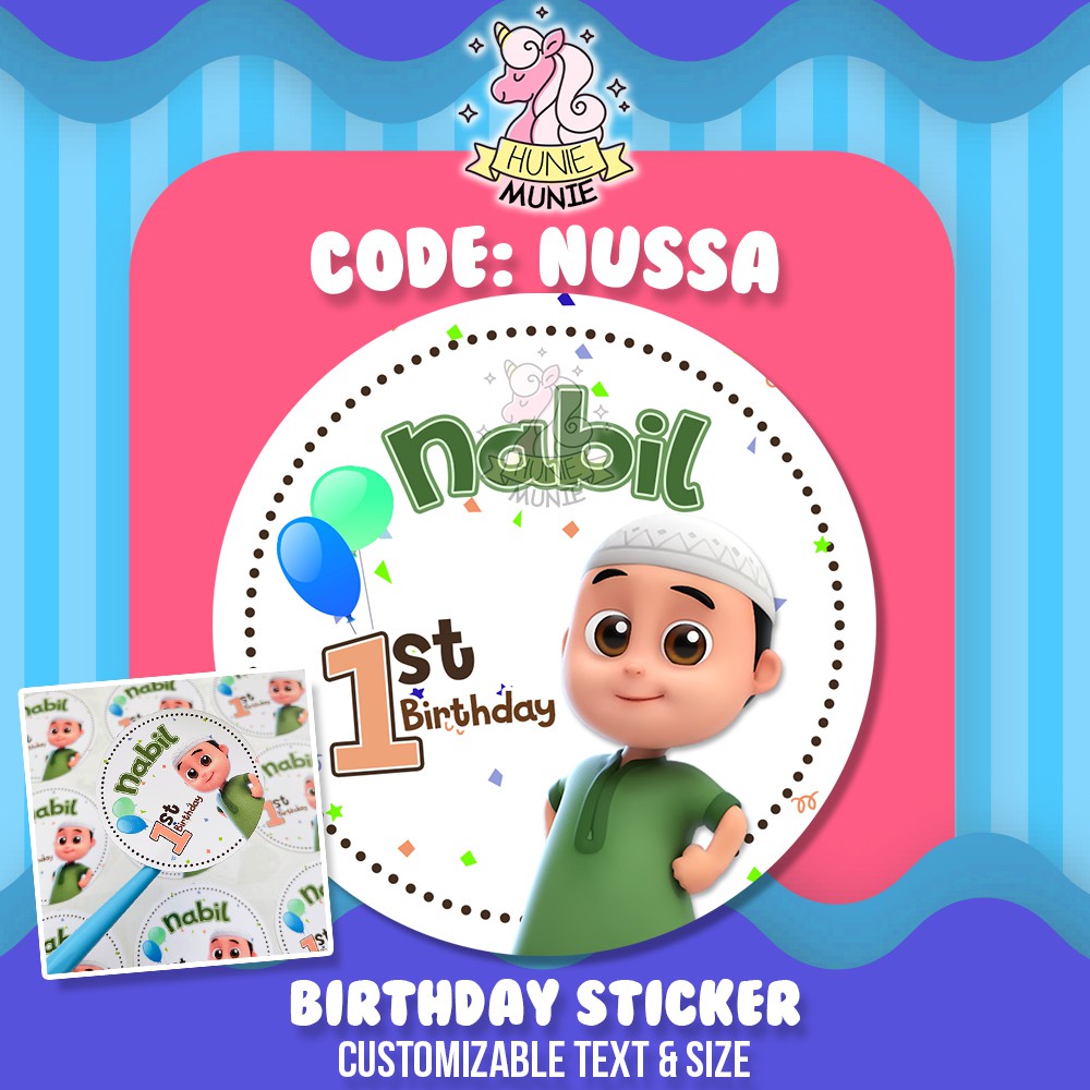 Sticker Birthday Custom - Nussa Rara Hijab Muslim (20pcs) Stiker Ulang Tahun