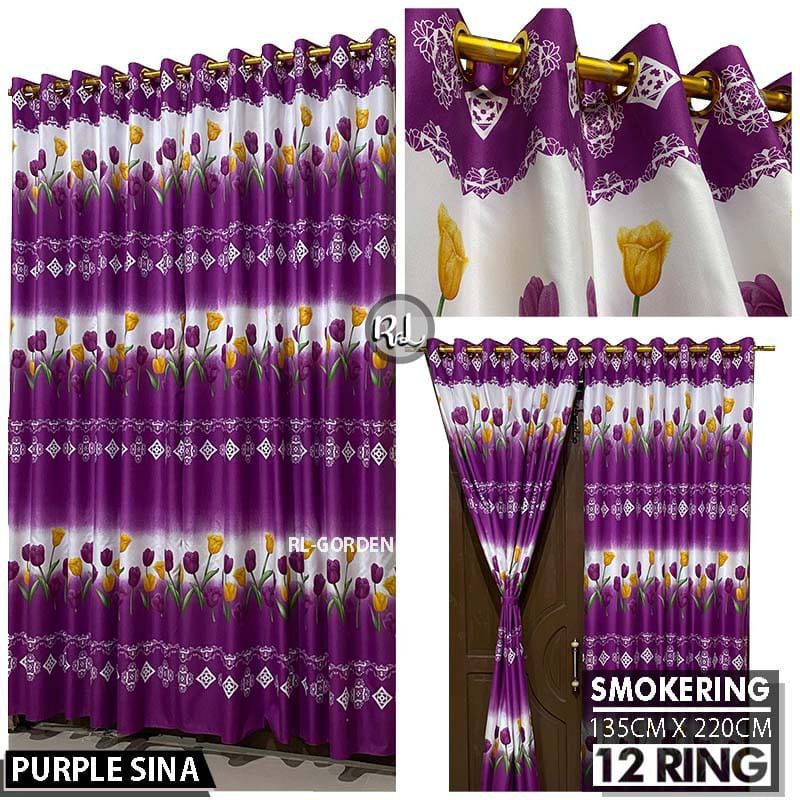 Tirai Gorden Smokring 12 Motif Bunga Ungu Tulip