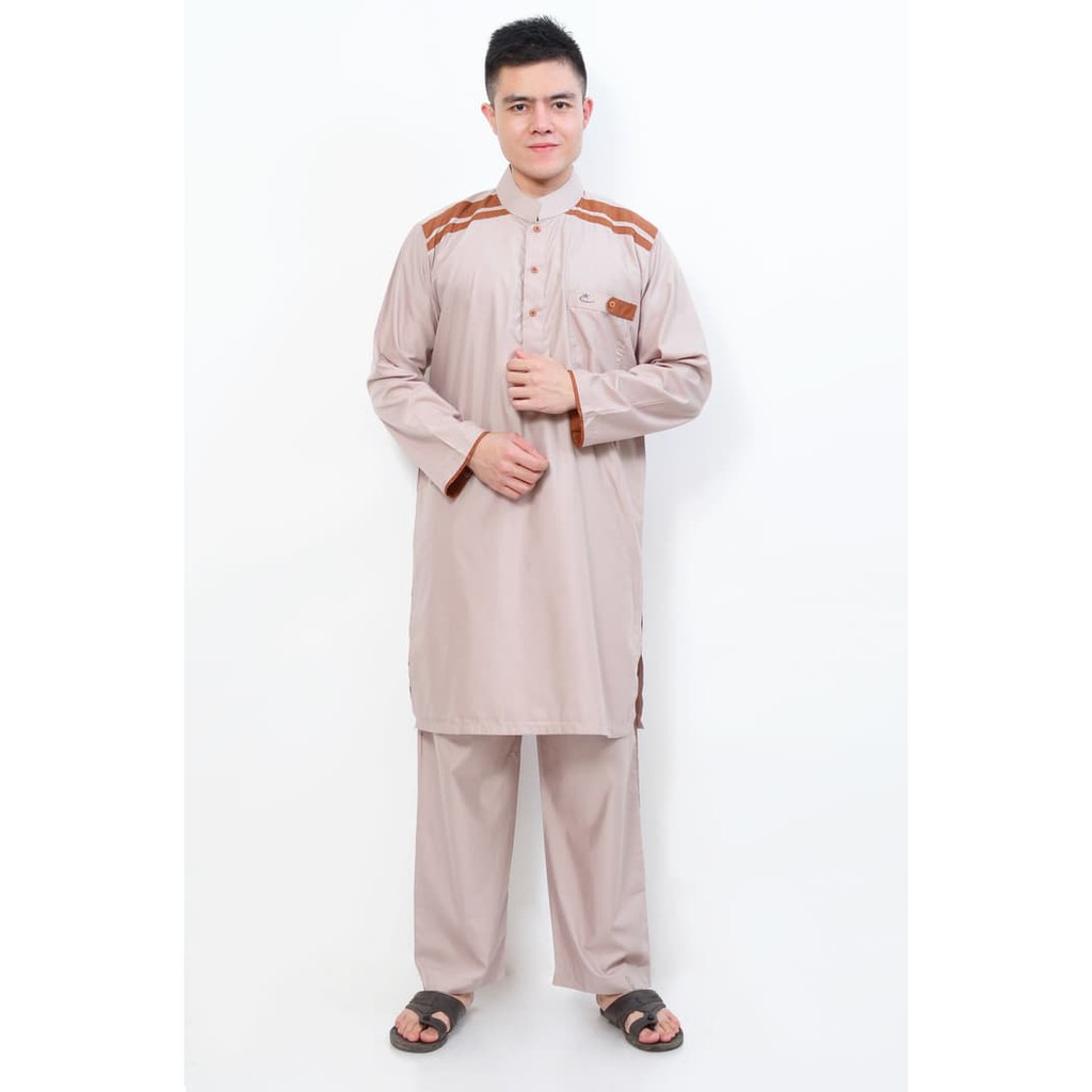 Jubah Sholat Gamis Solat Pria Dewasa TG435 Setelan Muslim Gamis Pria Cordova Krem Al-Isra - Krem S