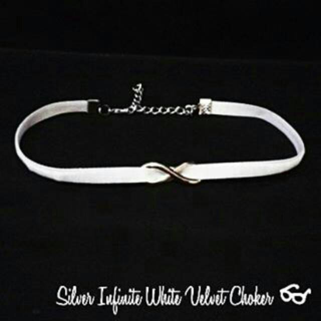 Silver Infinite White Velvet Choker Necklace | Kalung Handmade