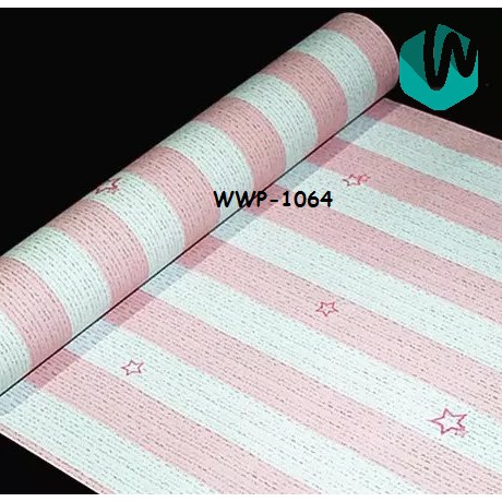 Wallpaper Sticker WWP-1064 Uk:45 cm x 9 meter / Walpaper Garis STAR LINE PINK