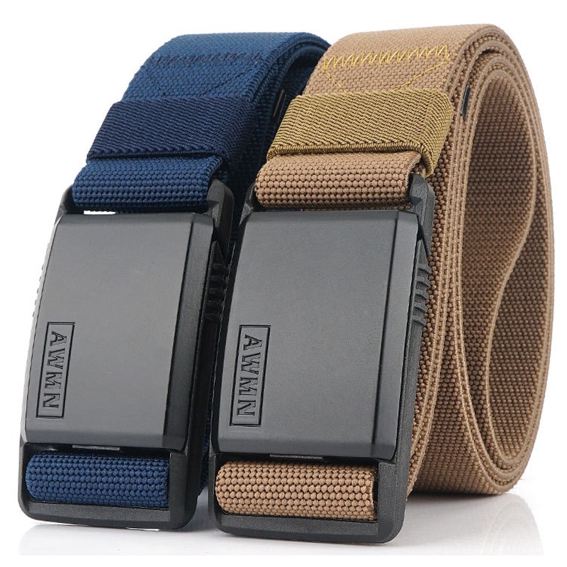 AWMN Ikat Pinggang Pria Sabuk Gesper Kepala Aluminium Alloy Elegant Profesional Muda Tali Nylon Premium Elastis New Fashion Nylon Belt Metal Magnetic Buckle Adjustable Belts For Men Military Combat Elastic Belts High Quality Wear-resistant