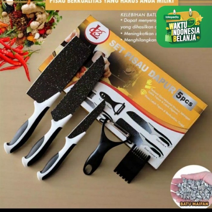 Pisau Set Batu Maifan Ceramic Granite Hitam Dapur 5 in 1 Kitchen Knife