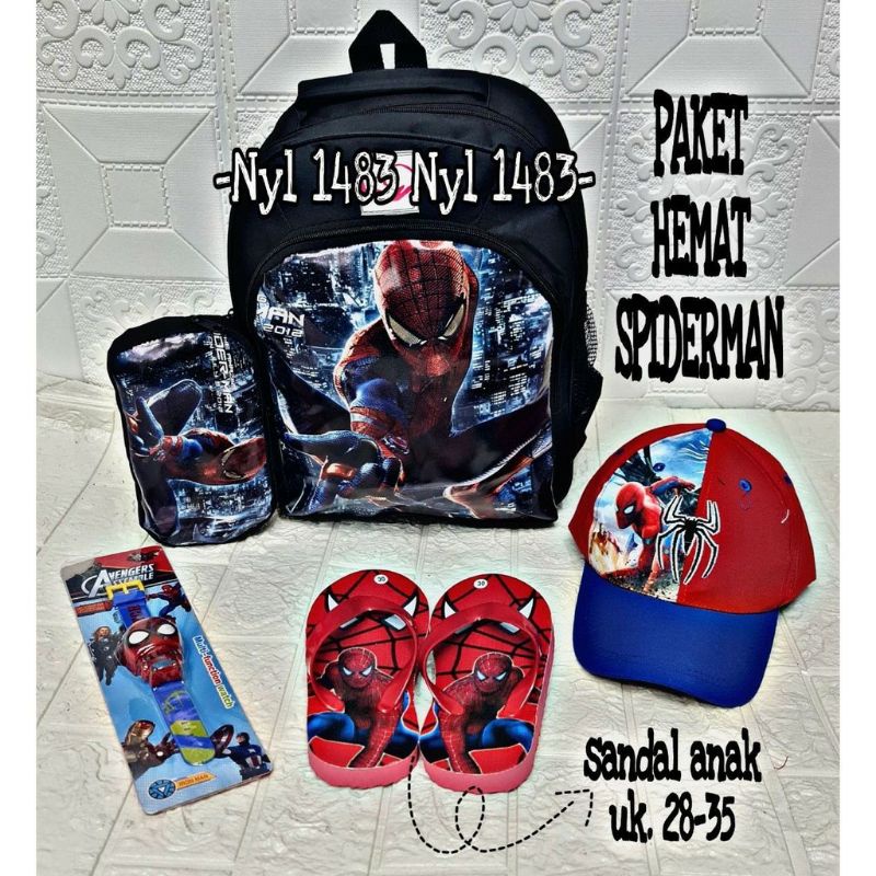 BISA Cod Tas Ransel print Avengers 4 in1 Ransel anak laki-laki Topi+sendal+jam tangan free tempat pensil