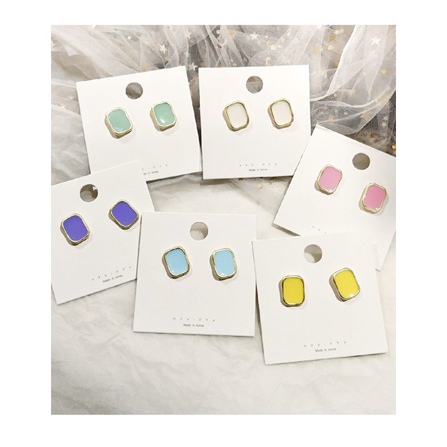 LRC Anting Tusuk Fashion Square Color Irregular Drop Glaze Earrings F5442X