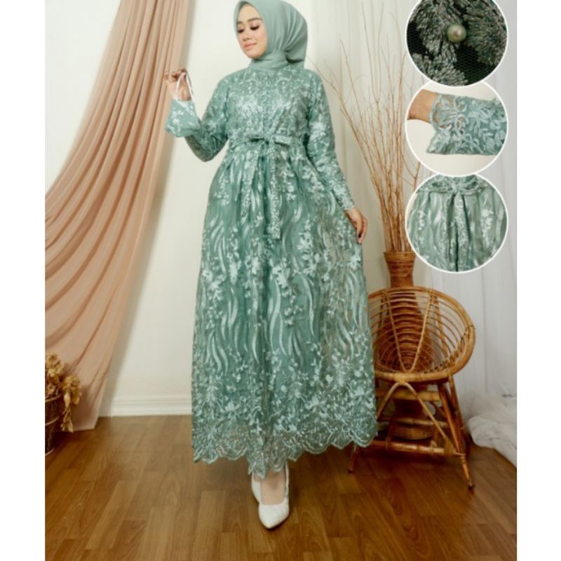 Gamis tulle busui//gamis terbaru//gamis pesta kondangan//gamis pesta jumbo