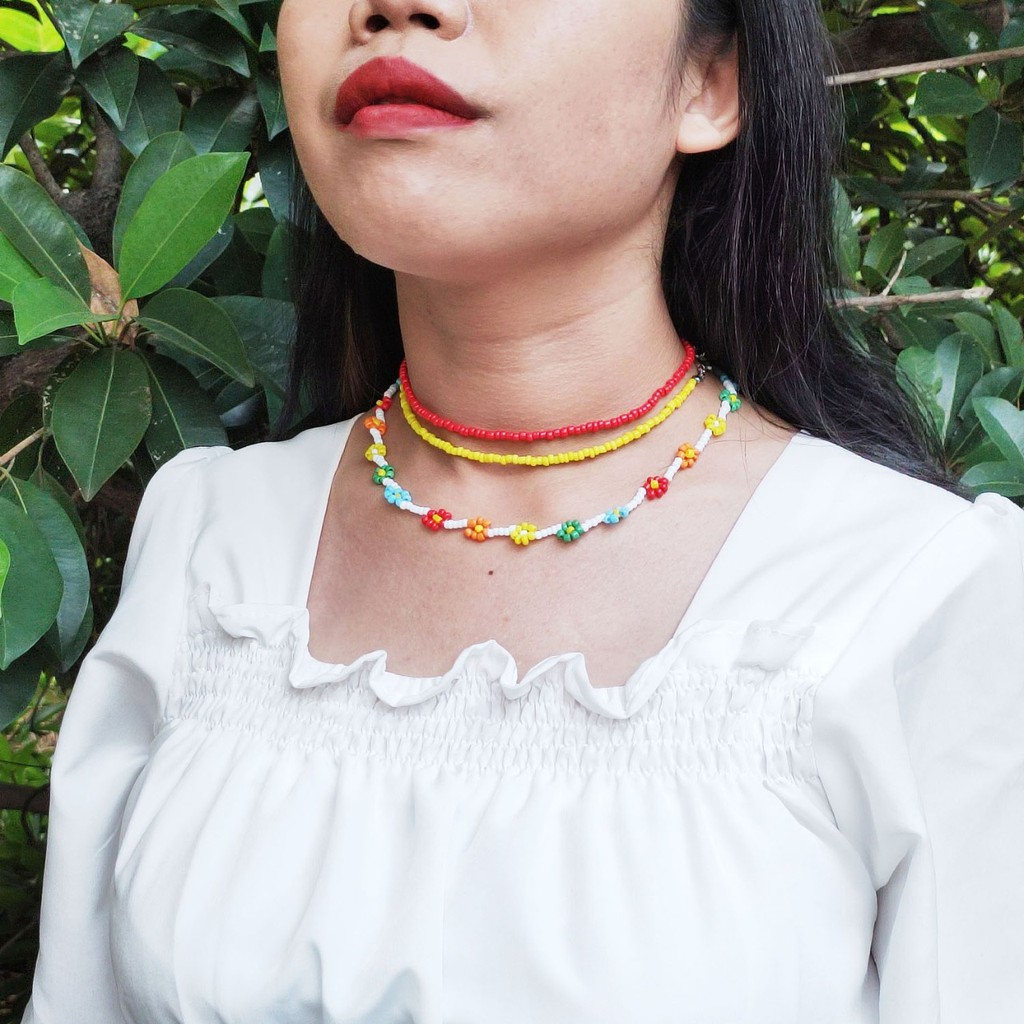 [Bundle] Beads Necklace Daisy Aksesoris Kalung Manik Bunga 35cm-45cm
