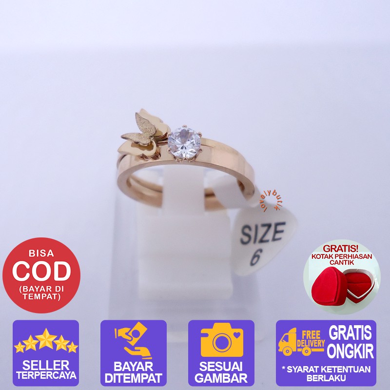 Lovelybutik Cincin Titanium Wanita Anti karat Selamanya Edulis Cincin Wanita Titanium Model Kupu