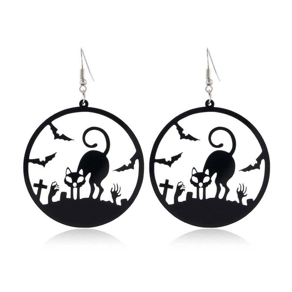 Lily Halloween Drop Earrings Hadiah Pesta Bulat Kucing Hitam Labu Spider Tangan Hallowmas Kostum Cosplay