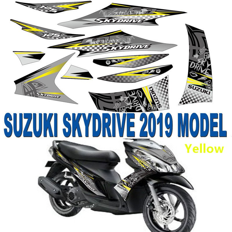 Sticker Decal Dekorasi Motor Suzuki Skydrive 2018 2019 Warna Abu Kuning