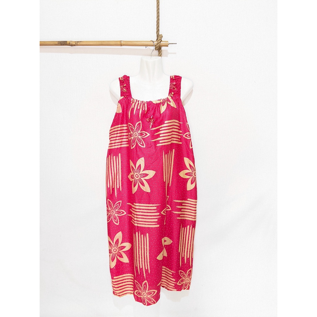 Daster Yukensi Jumbo LD 120 Baju Tidur Tanpa Lengan Tali Satu Kimono Sleepwear-Bunga Garis Merah