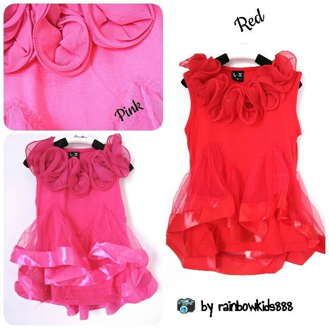 Dress Pesta Anak Model Bunga Kerut / Dress Anak Impor / Dress Anak Kembang