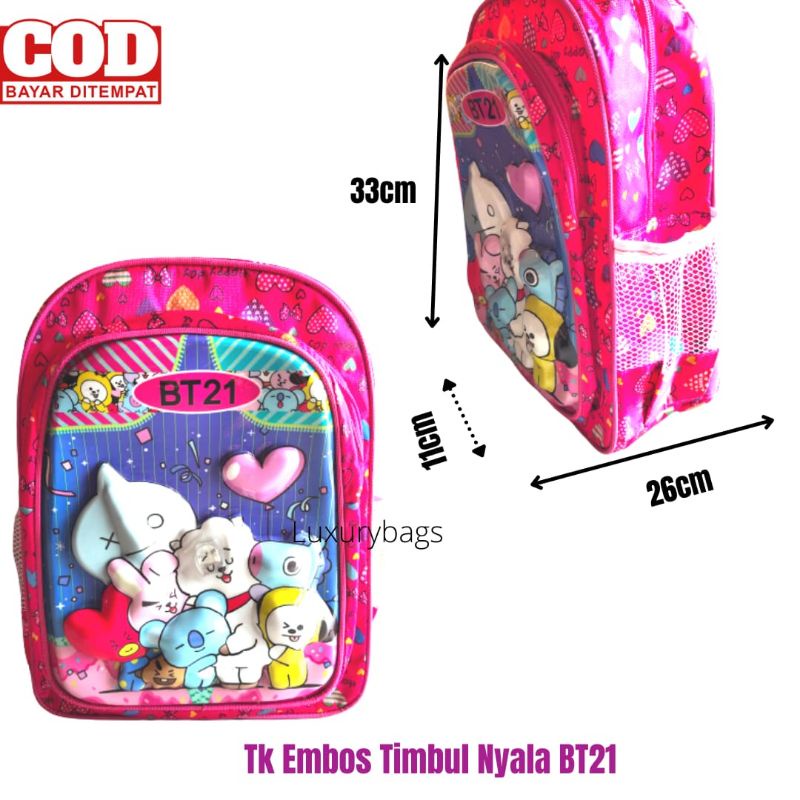 Tas ransel anak Tk perempuan karakter 3D timbul lampu