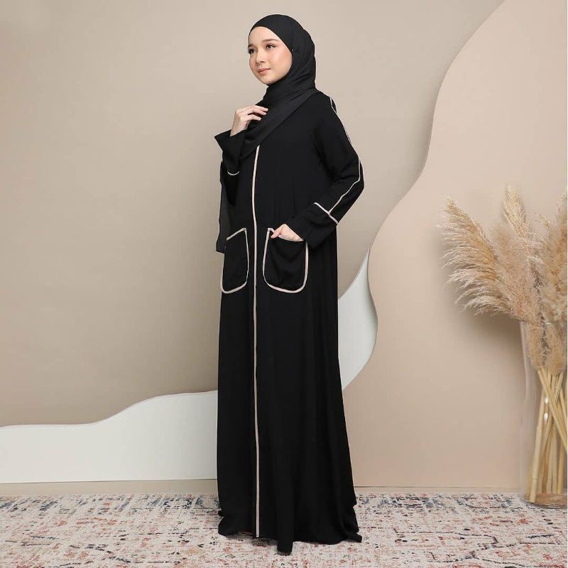 Gallery Exclusive Abaya Hitam Gamis Ziper White Saku