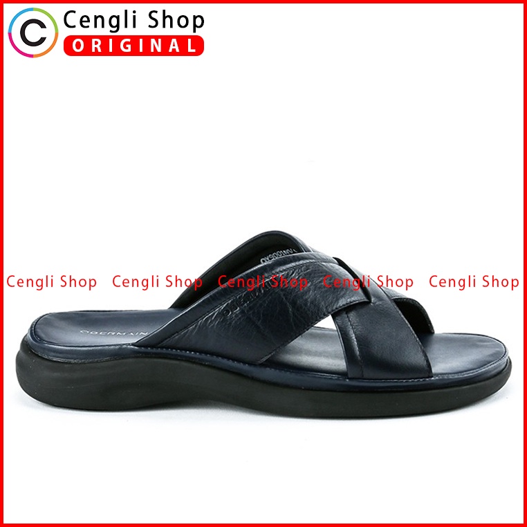 SANDAL OBERMAIN PRIA ORIGINAL CASUAL KULIT ASLI TERBARU BIRU NAVY OM01