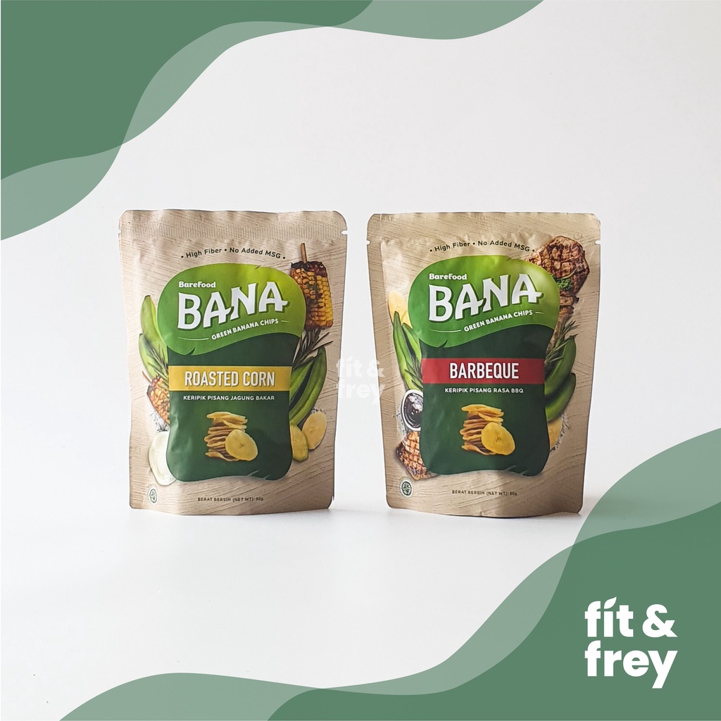 BANA Healthy Banana Chips 50g - Keripik Pisang - Roasted Corn/Barbeque BBQ - Cemilan Sehat Barefood