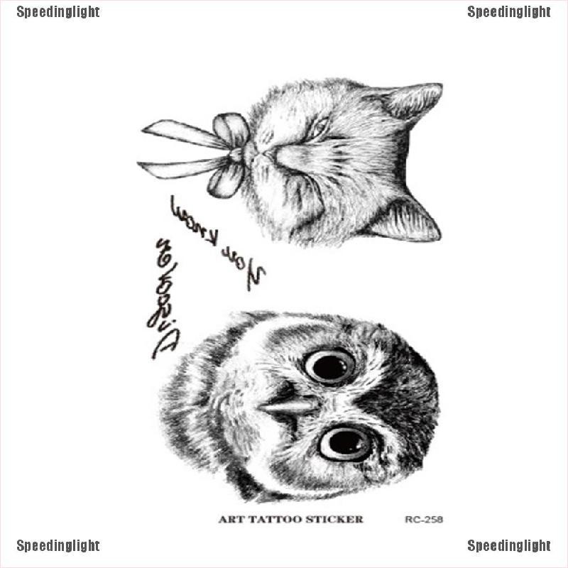 Stiker Tato Sementara Tahan Air Gambar Burung Hantu 3d Sekali