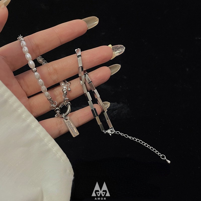 Set Gelang Mutiara Bahan stainless steel Untuk Wanita