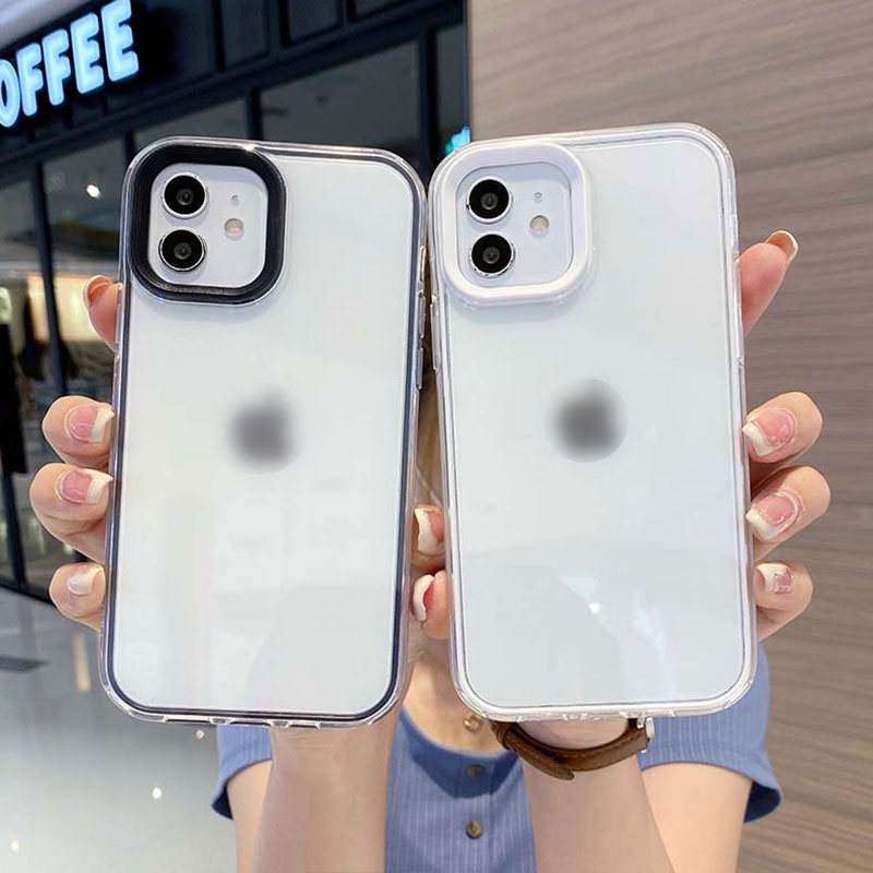 Soft Case TPU Silikon Transparan 3 in 1 Warna Macaron Untuk iPhone 11 12 Pro Max 7 8 Plus X XS XR XSMAX